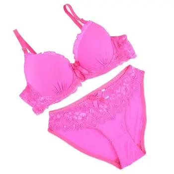 

5 Colors Women's Bra Sexy Luxury Solid Lace Bow Bra Brief Set Rear Closure Lining Bra And Panty