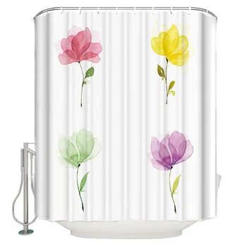 

Spring Plant Colorful Flower Bathroom Accessories Waterproof Bathroom Shower Curtain With Hook Accessory