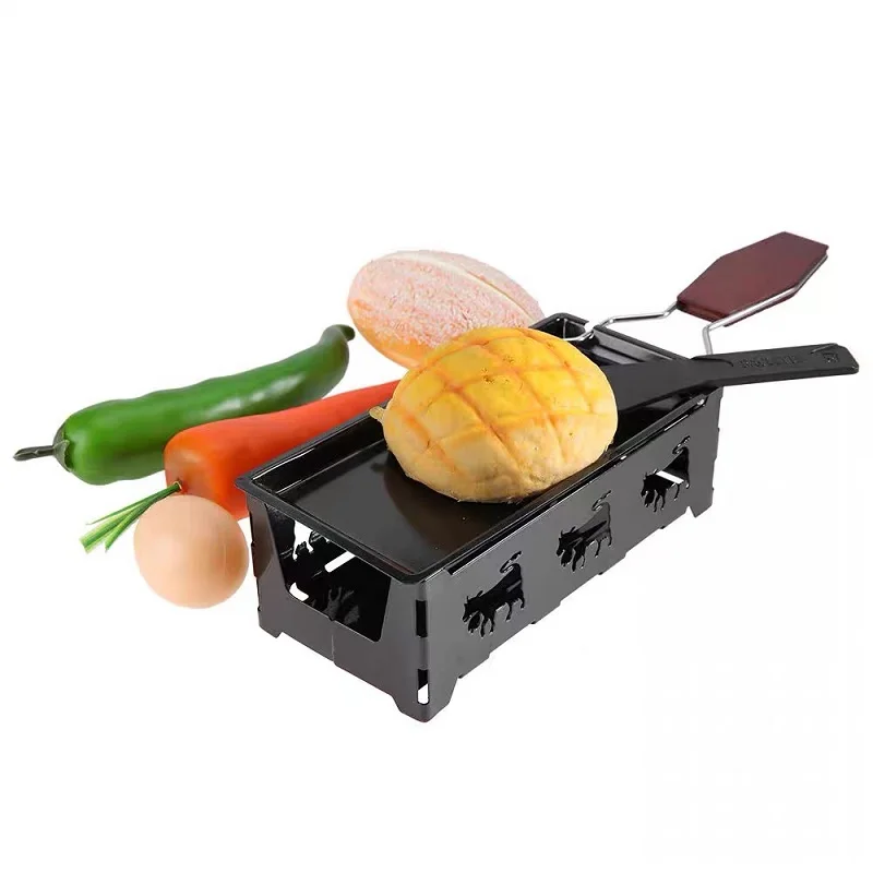 Portable Swiss Cheese Grill Mini Non-stick Butter Cheese Grill Pan Scottish, Stove + Baking Tray + Small Spatula 3 Candles