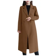 Цвет хаки, однотонное женское офисное пальто, повседневное пальто на пуговицах, элегантное офисное модное пальто с длинными рукавами, очень длинная куртка, женское пальто