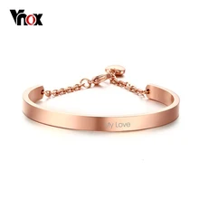 Vnox персонализированные информация Для женщин Браслеты на запястье и Браслеты сердце браслет для Для женщин классический Пользовательское Имя ювелирные изделия розовое золото-цвет
