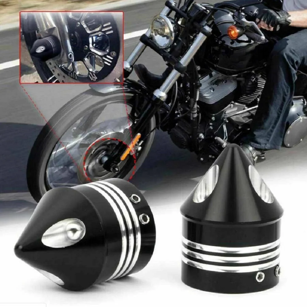 

2PCS Motorcycle Front Cut Axle Nut Cover Cap Mount Accessory Fit for Harley Heritage Softail Black Aluminum Alloy