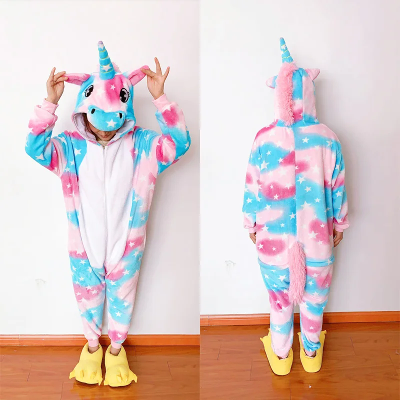 Pentagram unicorn Единорог пижамы установить Для женщин Kugurumi панды зимние фланелевые пижамы для взрослых, Стич, единорог, одежда для сна, комбинезон - Цвет: Pentagram unicorn