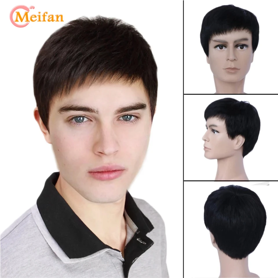 Парики MEIFAN мужские с короткими натуральными искусственными волосами Короткие