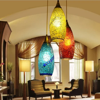 

Bohemian Style Glass Lampshade Mediterranean Corridor Pendant Lamp For Bedroom Dining Room Lamp deco chambre