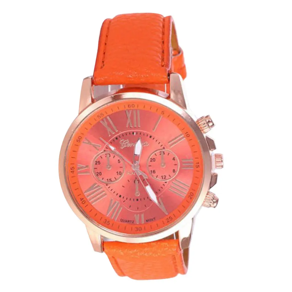 Fashion Brand Multi-function Analogue Round Big Dial Quartz Leather Strap Watch Wristwatch Coloful Strap