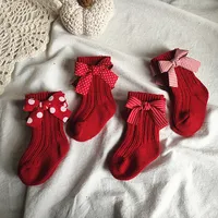 Baby Girls Knee High Socks Kids Cotton Red Big Bow Christmas Sock Solid Woolen Leg Warmers Girl Toddler Soft Socks For Toddlers 3