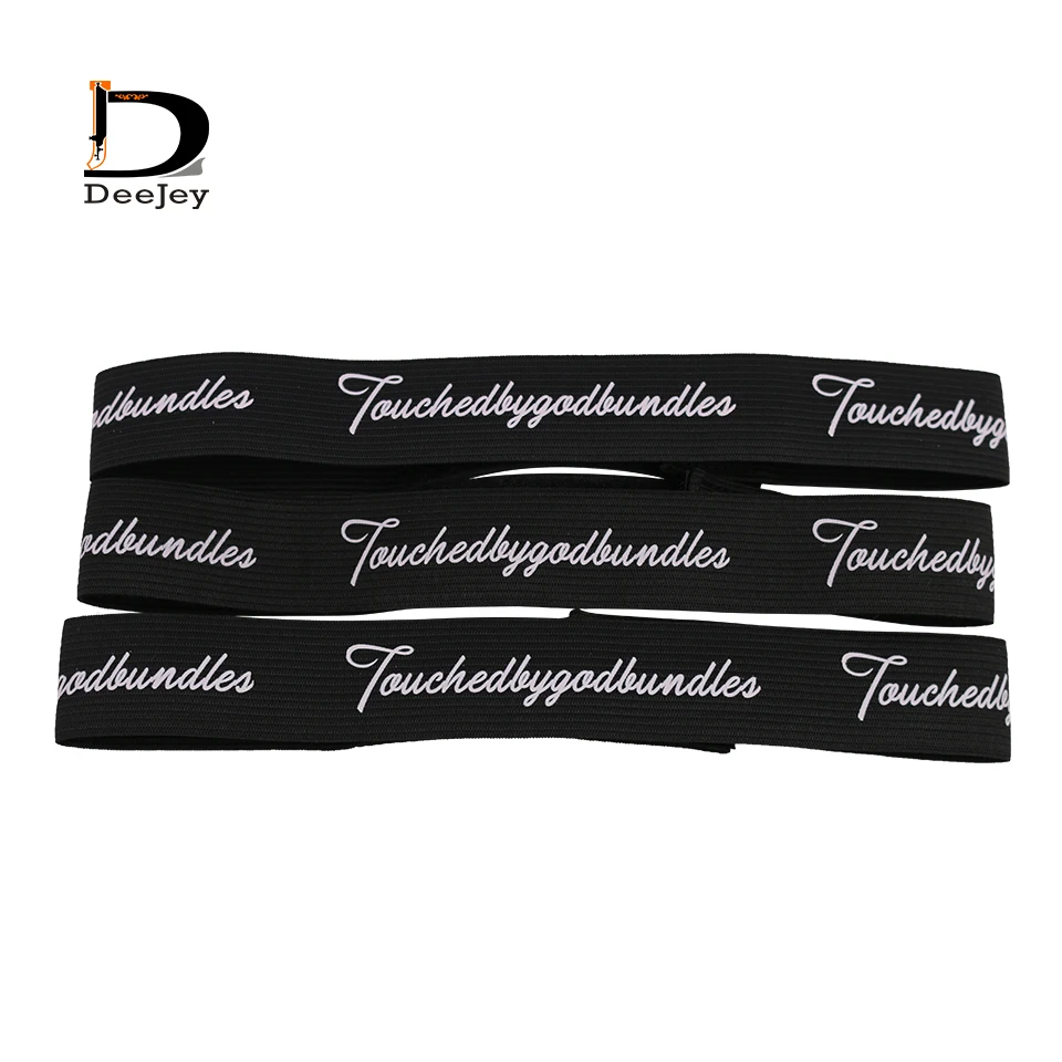 

30x560mm spandex elastic headbands for wigs head tie with hook and loop end black custom printed wraps made to melt wig tie belt