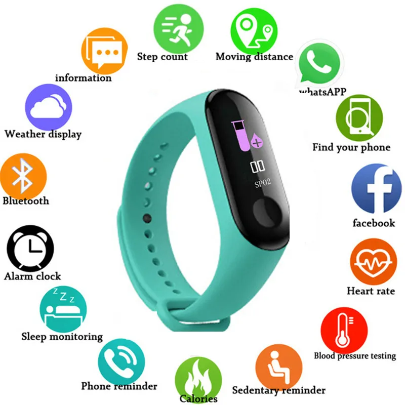 

Fitness M3 Color Screen Smart Sport Bracelet Activity Running Tracker Heart Rate For Children Men Women Watch For IOS Android