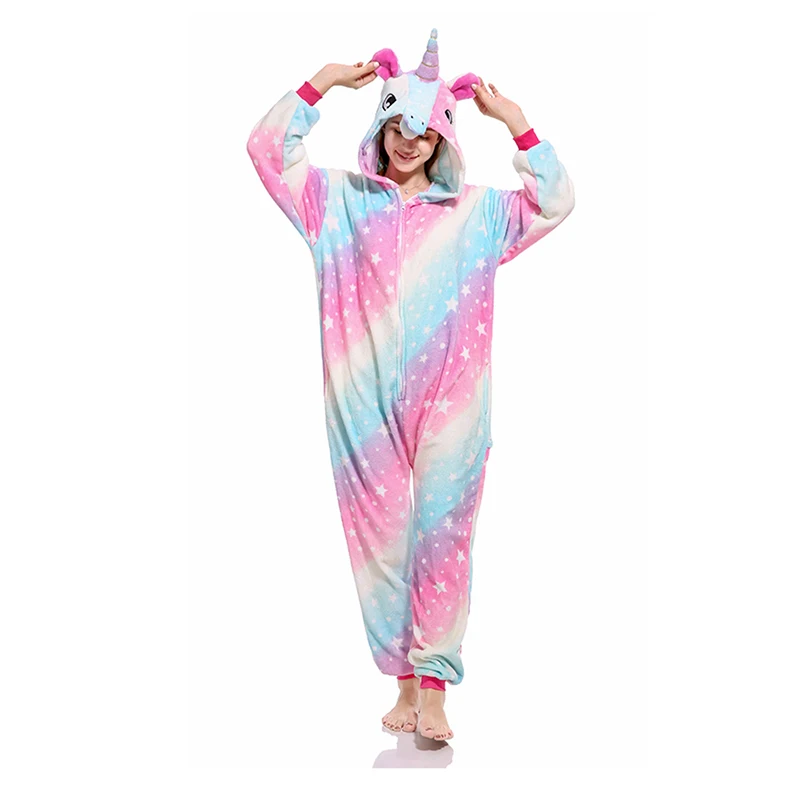 

Kigurumi Unicorn Pajamas Winter Animal Stitch unicornio Sleepwear Galaxy Kigurumi Suit for Adult Flannel tiger Nightie S - XL