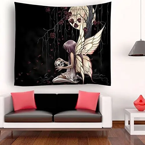 

Gothic Women Girl with Swing Skull Tapestries Wall Art Hippie Bedroom Living Room Dorm Wall Hanging