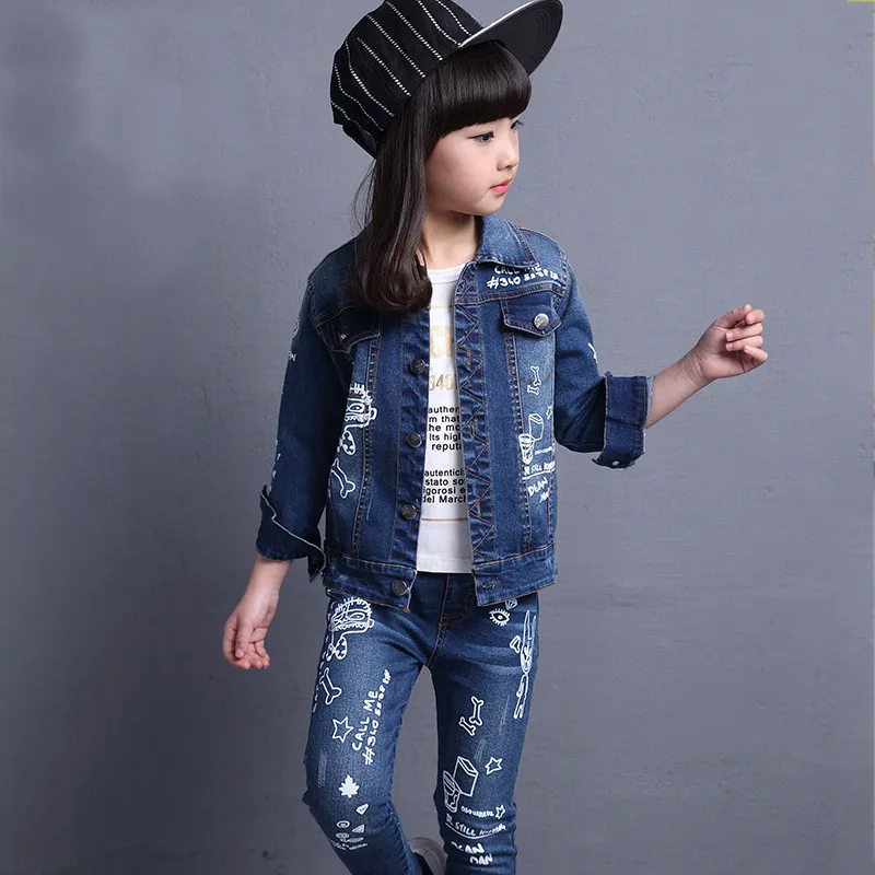 

Girls Denim Suit Childrenswear 2018 Spring And Autumn New Style Kids' Overcoat Spring BOY'S Pants Unisex Two-Piece Set