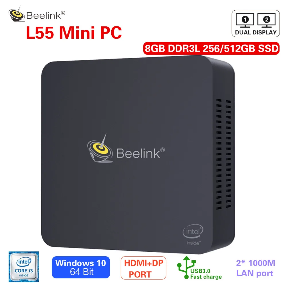 Мини-ПК Beelink L55 i3 5005U Windows 10 8 Гб DDR3L 256 ГБ 512 SSD 2 4 + 5 ГГц двойной Wi-Fi BT4.0 мини-ПК HDMI DP