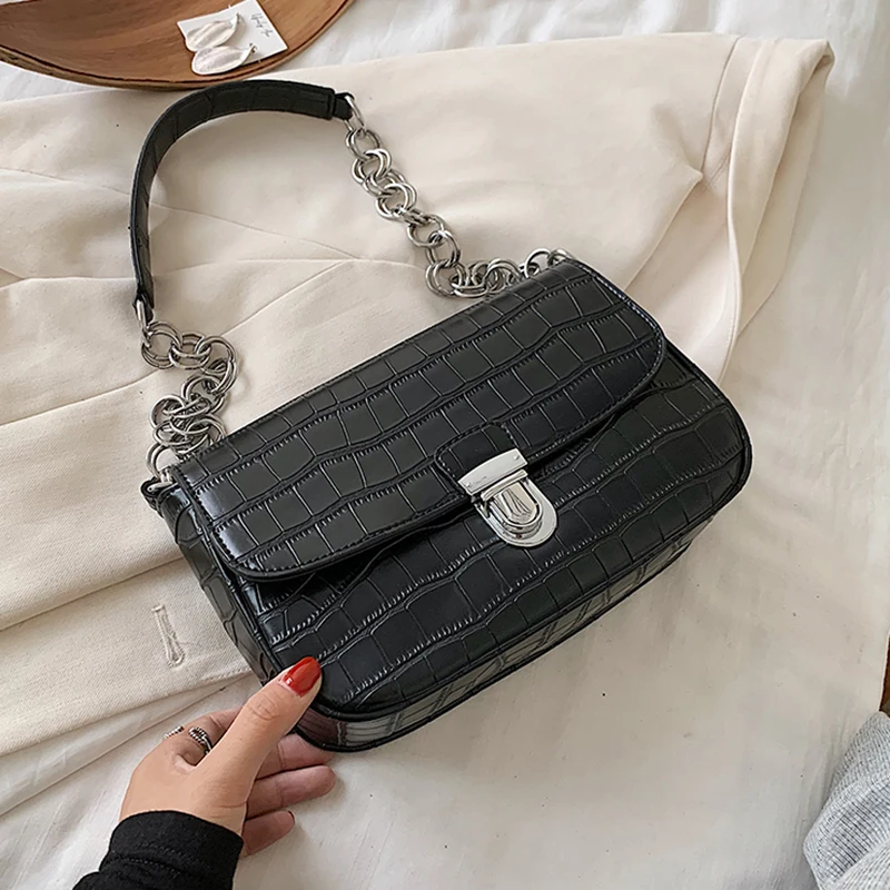 

Stone Pattern PU Leather Crossbody Bags For Women 2020 Simple Solid Color Shoulder Handbags Female Travel Chain Cross Body Bag