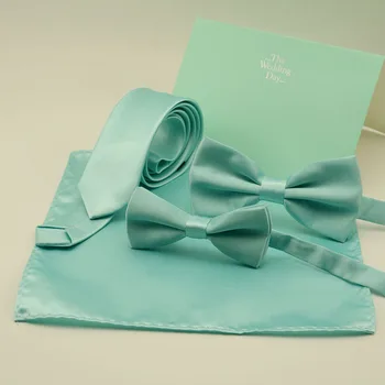 Moda Verde Menta Papillon Per Gli Uomini Sottile Cravatta Cravatta Hankerchiref Set Papillon Da Sposa TiffanyBlue-like Papillon Cravatta Corbatas 1