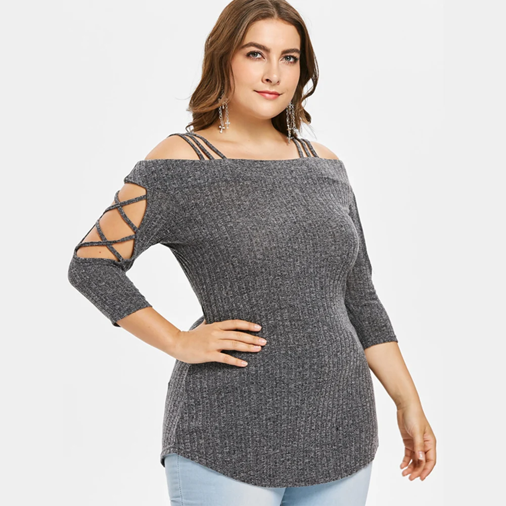 

Fadzeco Women Knitted Sweater Autumn Long Sleeve Off Shoulder Lace Up Large Size Sweater Casual Loose Pullover Tops Jumper