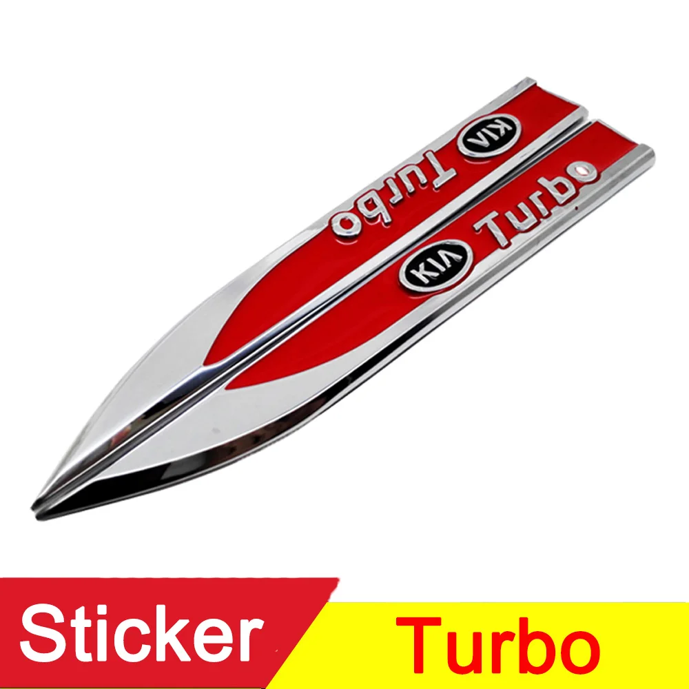 

2Pcs/lot 3D Aluminum KIA Trubo Fender Emblem Decal Sticker Car Side Badges Emblem For Kia Car Styling