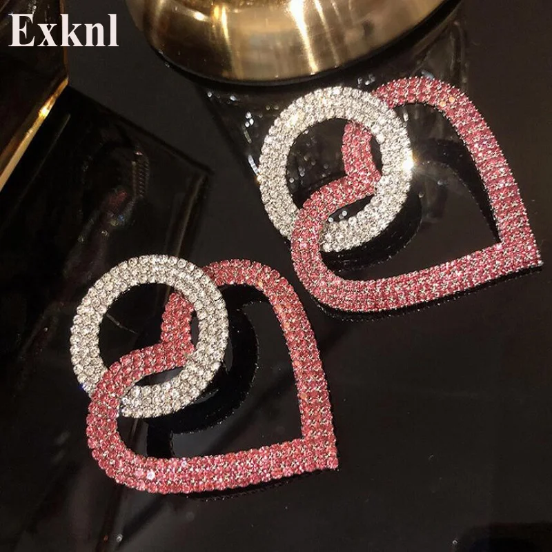 Exknl, свадебные серьги для женщин, свадебные серьги в форме сердца с кристаллами, Висячие висячие серьги в виде сердечек, стильные модные ювелирные изделия