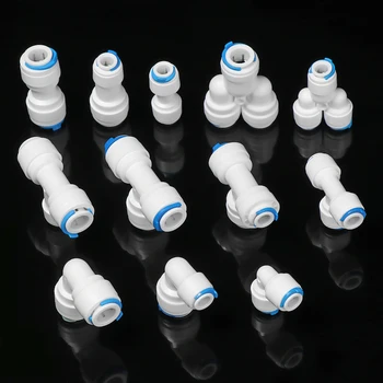 

1/4 3/8 Reverse Osmosis Quick Coupling Hose Connection Tee Y Connector 2 Way Equal Elbow Straight RO Water Plastic Pipe Fitting