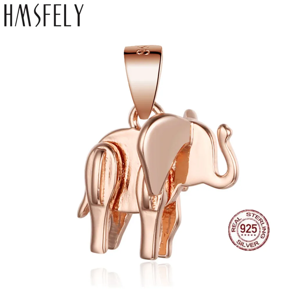 

HMSFELY 925 Silver Material Rose Gold Elephant Pendant DIY Charm Bracelets Accessories Dangles For Necklace Jewelry Making 1pcs