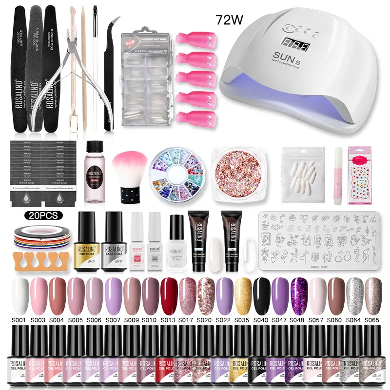 ROSALIND Gel Nail Polish Set Professional Tool Kit Glitter Vernis Semi Permanent Nail Art Base Top Coat UV LED Gel Polish Set