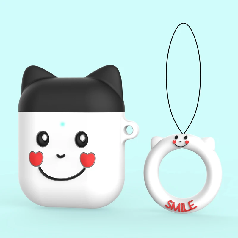 Силиконовый чехол s для Airpods 2 1 с милым мультяшным рисунком улыбки, чехол с кольцом, Bluetooth, беспроводной чехол для наушников Air Pods - Цвет: 02