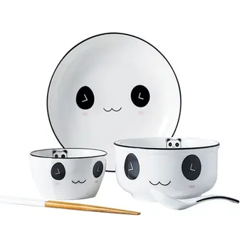 

Cute Cartoon Panda Ceramic Tableware Plates Set Bone China Dinnerware Sets Chopsticks Spoon Plates Bowls and Dishes Set