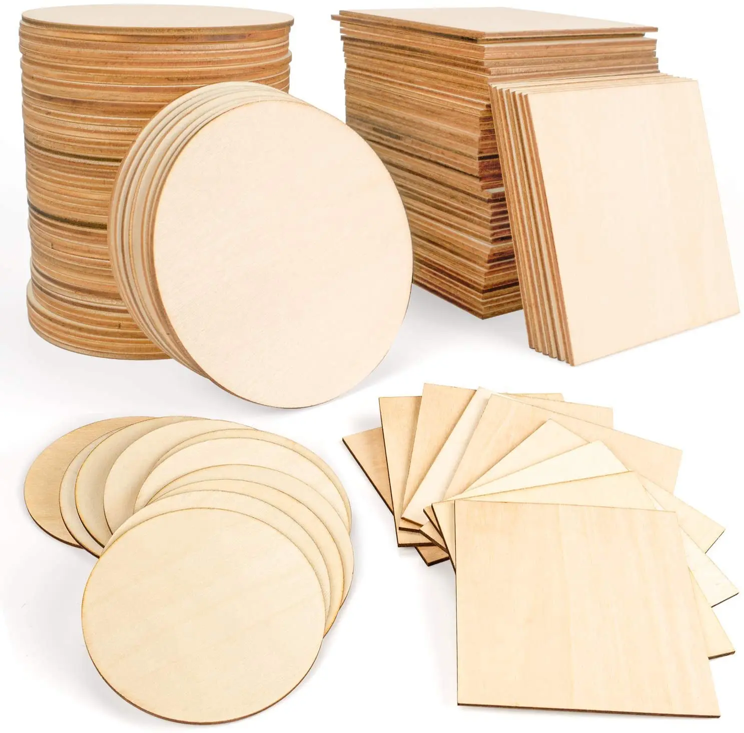 36 Pcs 100mm Wooden Pieces Slices Wood Round Square Blank for Children DIY Painted Wood Chip Wedding Household Decoration Board