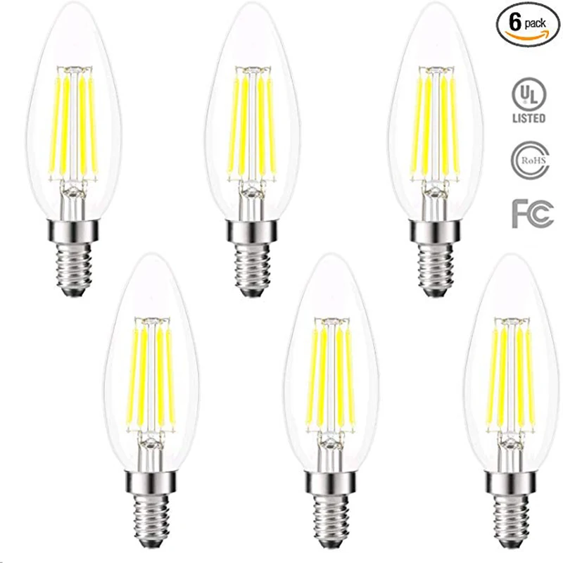 

Kohree 6 Pcs E12 Led Bulb Base LED Bulbs 4 Watt 400 Lumen 5000K Daylight White 40W Equivalent LED Edison Filament Chandelier