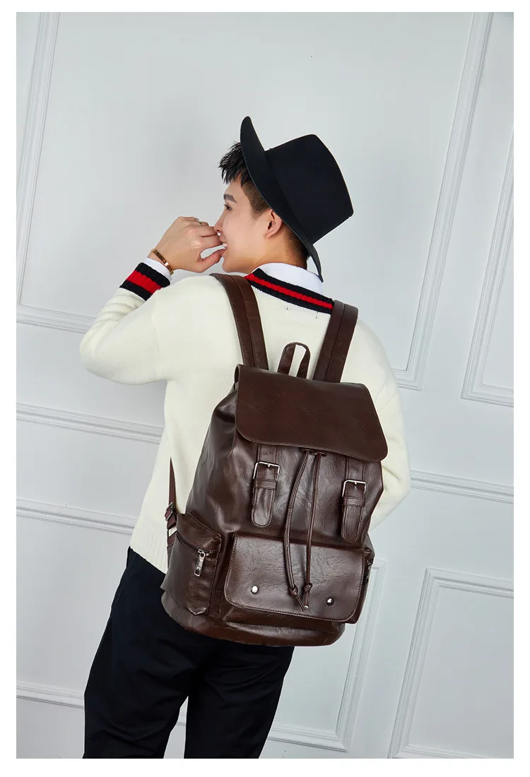 PU Travel Leisure Backpacks Vintage Men Leather Laptop Backpack Bag for Men Teenager Students Retro School Bags Casual Rucksacks (11)