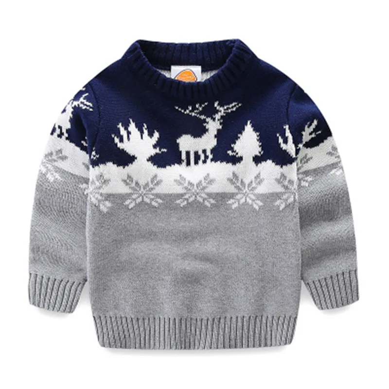 Зимний теплый свитер с оленями и снежинками для маленьких мальчиков и девочек Детский костюм повседневные хлопковые топы для детей, одежда для рождественской вечеринки