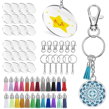 

Acrylic Transparent Circle Discs,Clear Acrylic Keychain Blanks and Tassel Pendant Keyring Set for DIY Projects and Craft