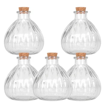 

5Pcs 250ml Cork Glass Bottles Pumpkin Bottles Creative Wish Jars Retro Drift Bottles Plant Vase for Hydroponics Flowers (Transpa