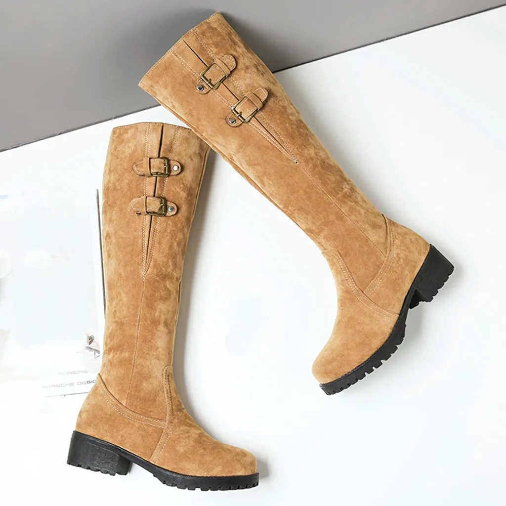 Высокие сапоги до бедра; Модные Женские однотонные замшевые сапоги на массивном каблуке с круглым носком и молнией; винтажная зимняя обувь с высоким голенищем; 3 цвета