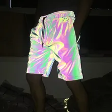 Высокое качество, для мужчин, с блестящим цветной, отражающий Шорты в стиле хип-хоп Уличная одежда в стиле «панк-рок» шорты мужские повседневные короткие бермуды masculina