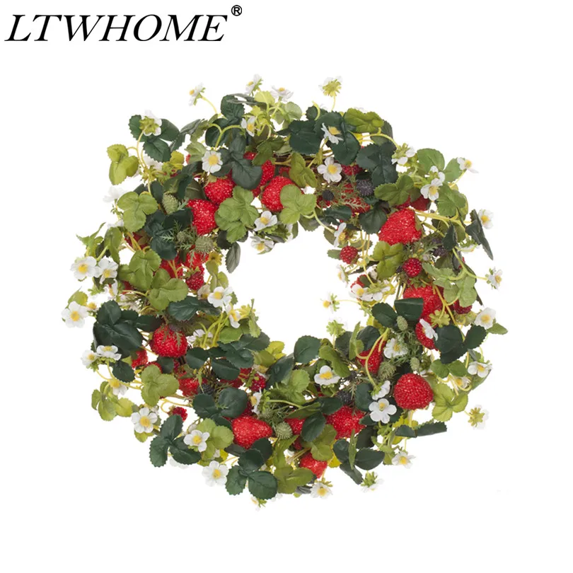 LTWHOME 17.8 인치 수제 봄 여름 화환 라즈베리, 정문 꽃, 벽, 벽난로, 모델: WHSTR