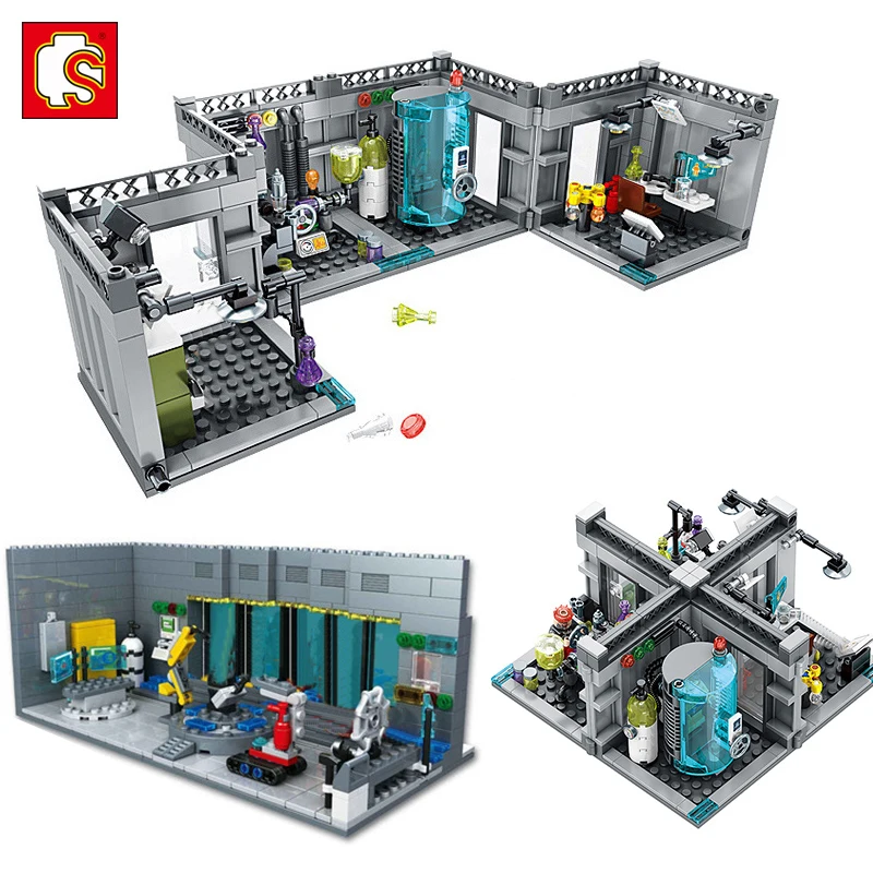 

Compatible Legoinglys Tony Stark's Iron Man Dream Lab Cave Marvel Superheros Model Building Blocks Sets Kits Kids Toys Children