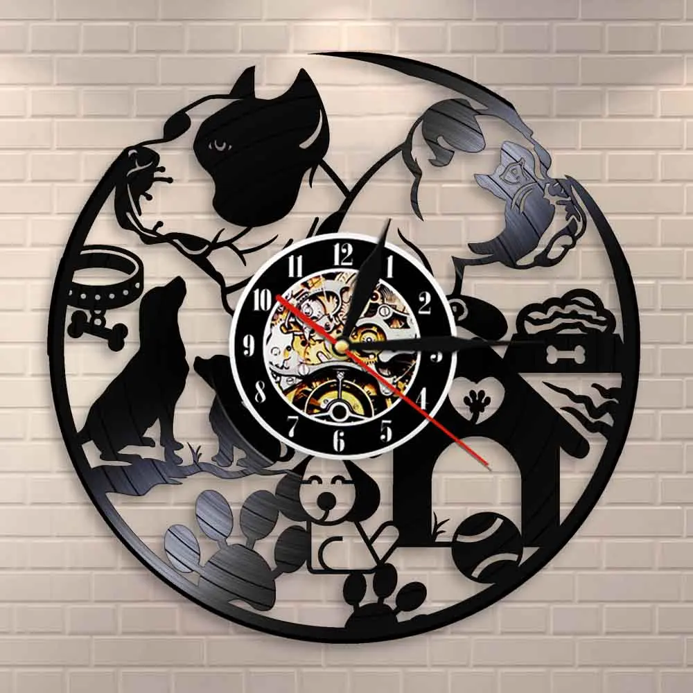 Best I Love Dogs Dog Pet Shop Decorative Wall Clock Puppy Dog Breeds Vinyl Record Wall Clock Hanging Watch Dog Lovers Pet Owners Gift