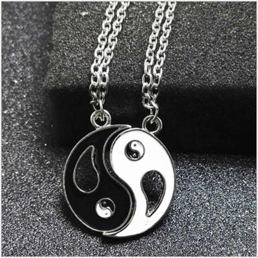 Best Friends Pendant Necklace Yin Yang Tai Chi Gossip Stitching Set Black White Couple Pair chain Men's GiftNice | Украшения и