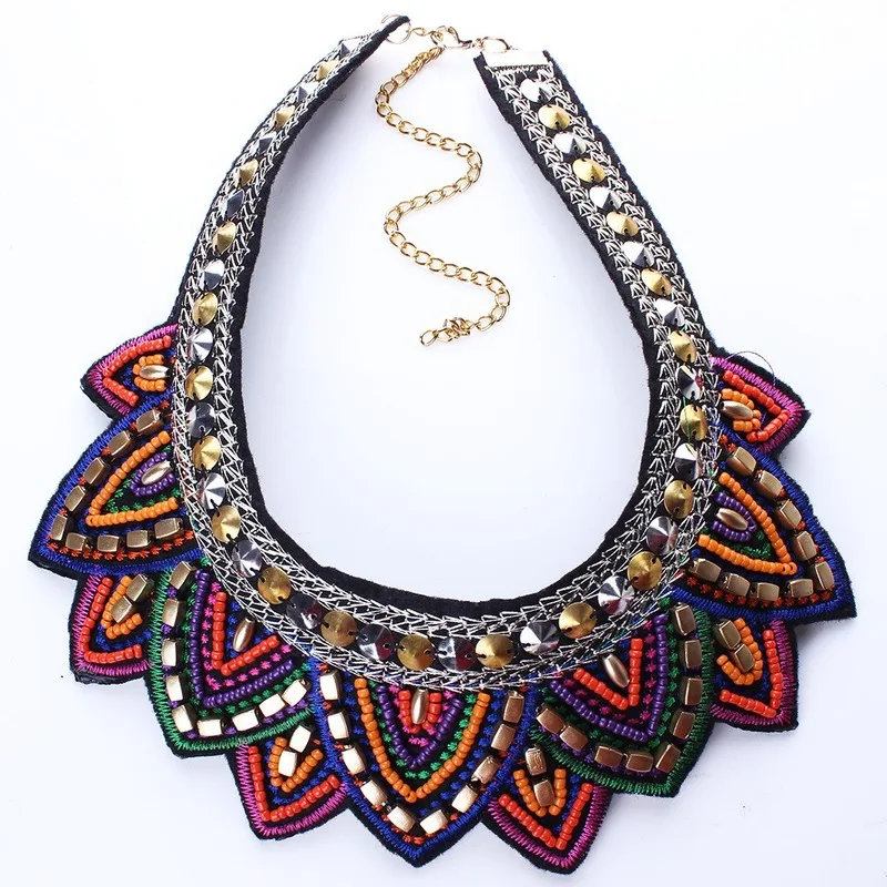 Hot European and American fashion exaggerated retro ethnic style rice beads fake collar handmade necklace | Украшения и