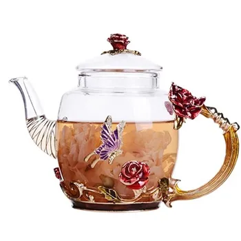 

Creative Hand-painted Enamel Color Kung Fu Teapot Household Simple Heat-resistant Glass Tea Set High-end 3D Flower Tea Kettle