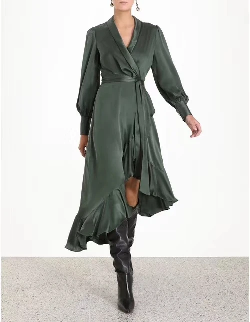 Осеннее Новое модное платье с длинными рукавами с v-образным вырезом шикарное красивое