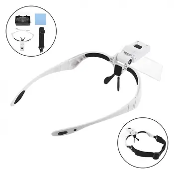 

3.5X Portable 5 Amplification Ratio Adjustable Interchangeable Lens Headband Eyeglass Magnifier with LED Lights and 5 Lens