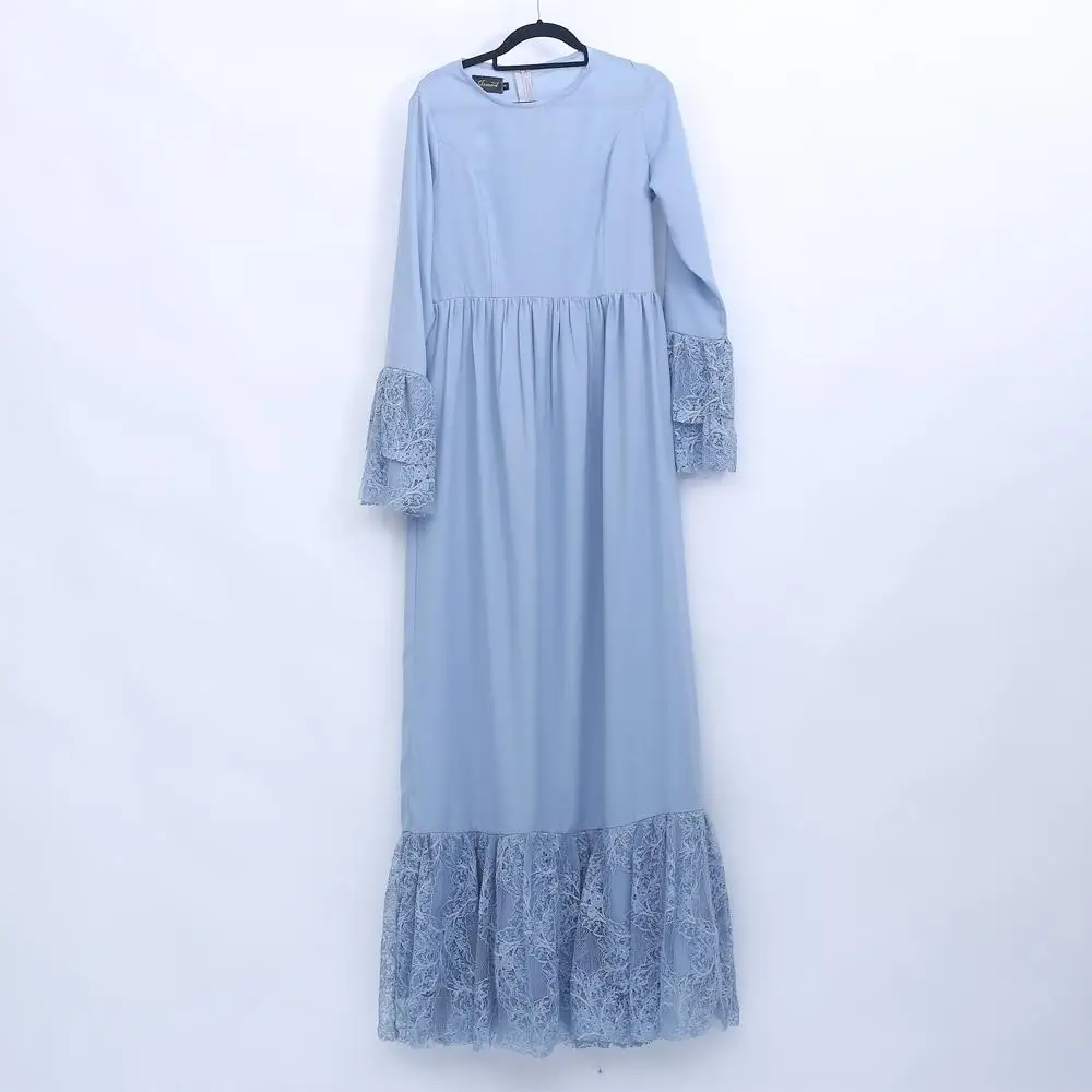 Модное кружевное платье abaya с оборками jilbaw Дубайский мусульманский Женский Платье макси с длинным рукавом исламское платье-Кафтан с поясом одежда Ближний Восток