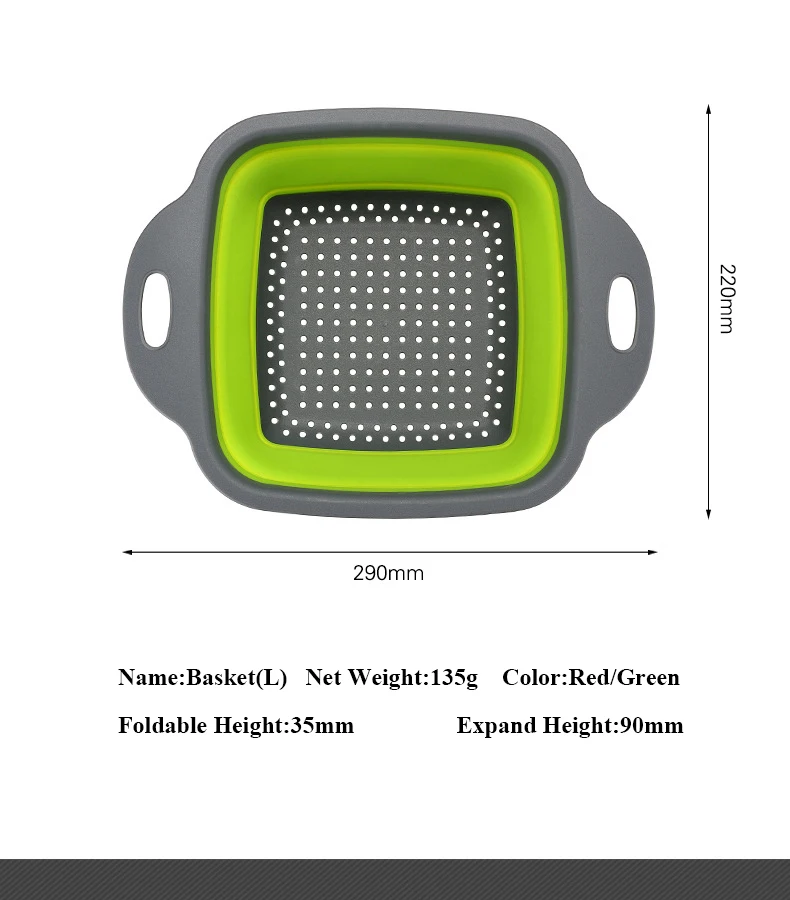 Квадратная форма, корзина для слива, складные дуршлаги, складной силиконовый кухонный органайзер, корзины для фруктов, овощей, складные ситечки