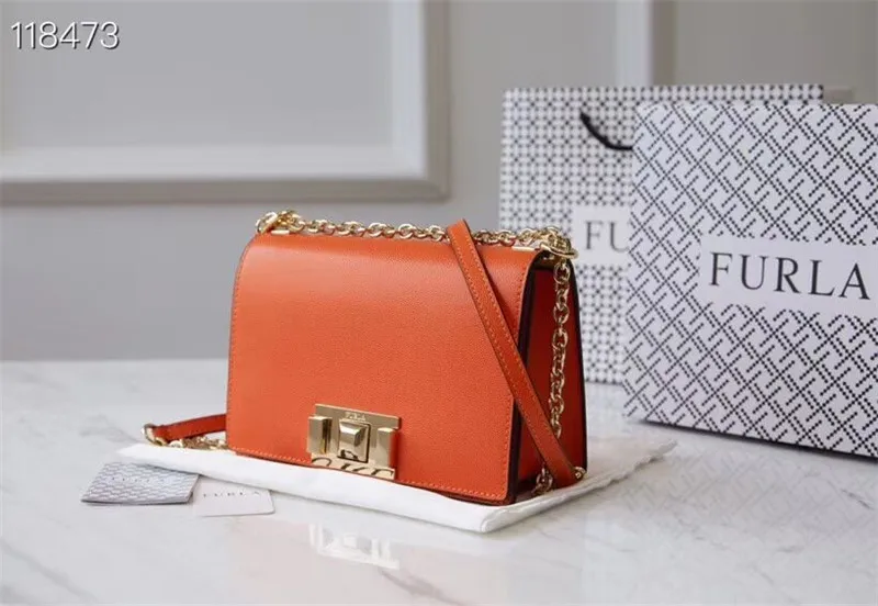 

Original FURLA Women's Bags,High Quality Small Size Women's Furla Leather Bags Orange Color Size 20cm*8cm*14cm