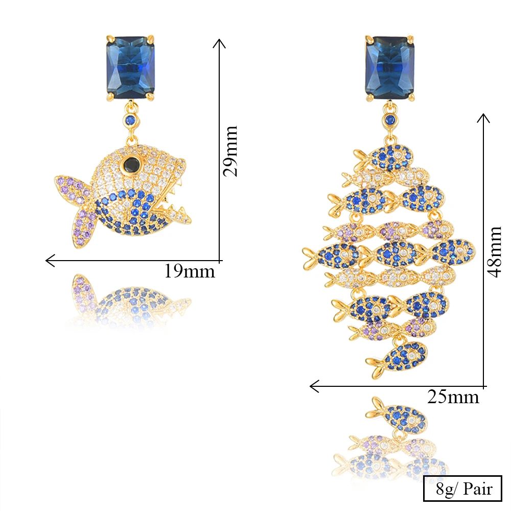 Godki Роскошный Подвески в виде рыб Висячие серьги для женщин Свадебные кубический циркон CZ Дубай висячие серьги букле d'oreille femme