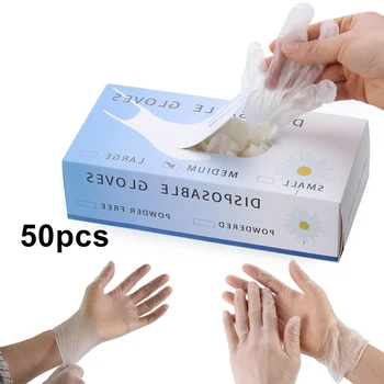 

50PCS Disposable Clear Vinyl Powder Free Latex Glove Clean Tool Rubber Transparent Gloves Household Kitchen Cleaning Supplies