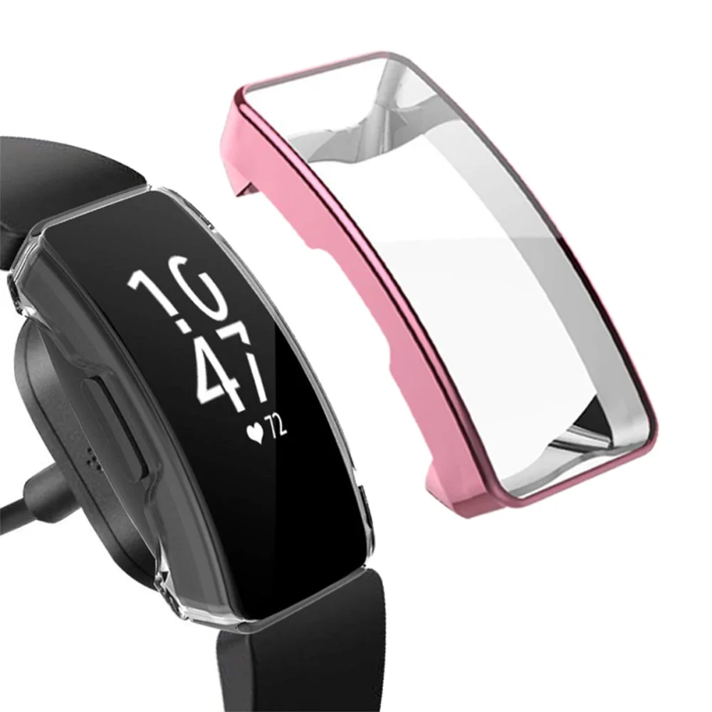 TPU Cover Case For Fitbit Inspire HR All Around Screen Protector Shockproof Shell For Fitbit Inspire Band Accessories - Цвет: Rose pink