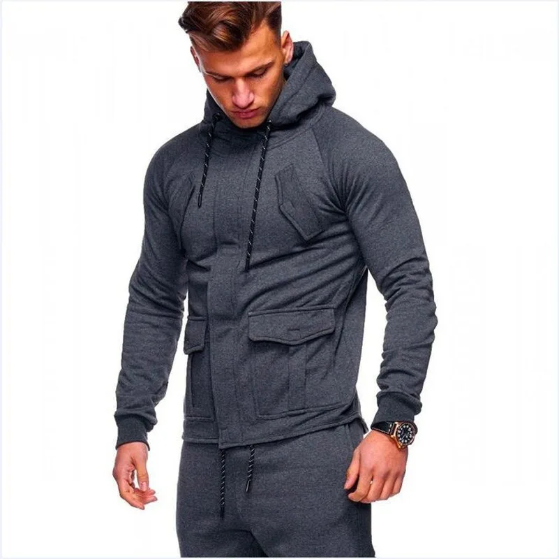 80% OFF ZOGAA Autumn Tracksuit Men Casual Solid Hoodies+Pants Two Pieces Set Men's Sweatshirts Sportswear Drawstring Pants Sweatsuit